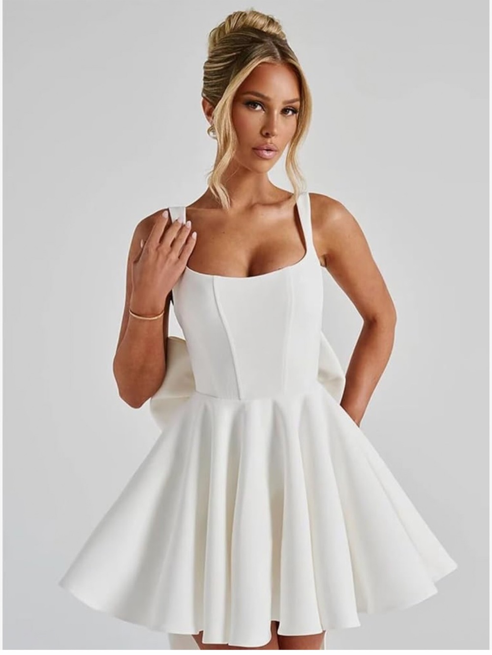 White Mini Dress with Detachable Bow